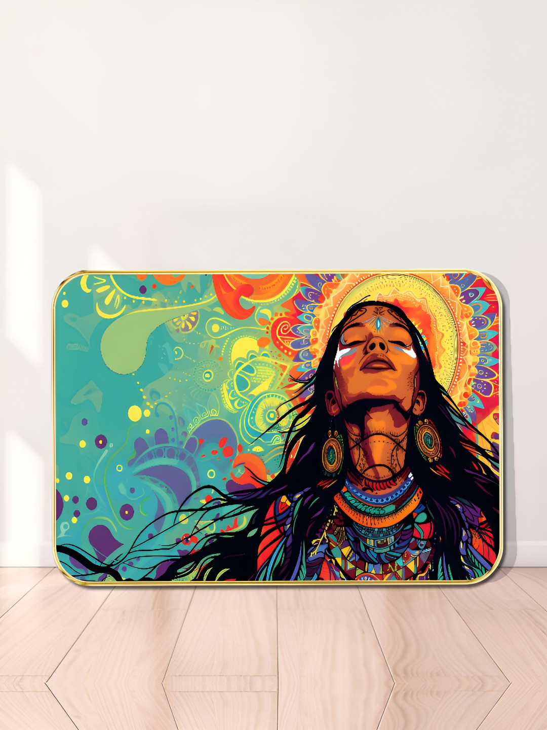 SAF Black & Green Spiritual Woman MDF Wall Art