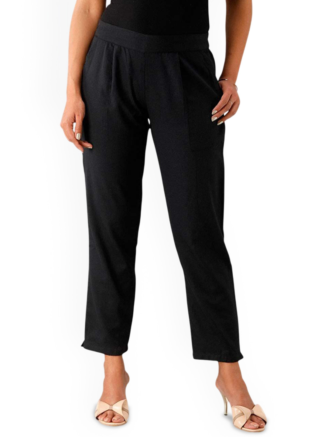IB STYLES Women Relaxed Mid Rise Solid Cigarette Trousers
