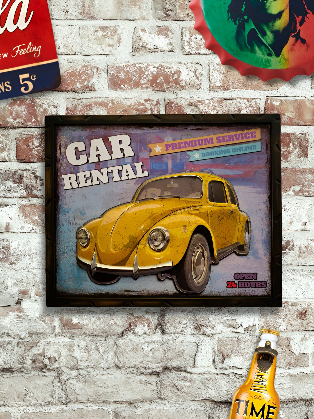 eazy wagon Brown & Yellow VW Beetle Retro Wall Art