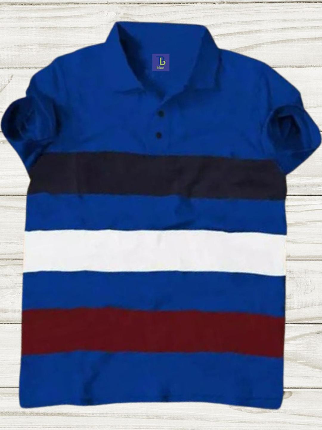 TB BLUE Boys Striped Polo Collar Slim Fit T-shirt