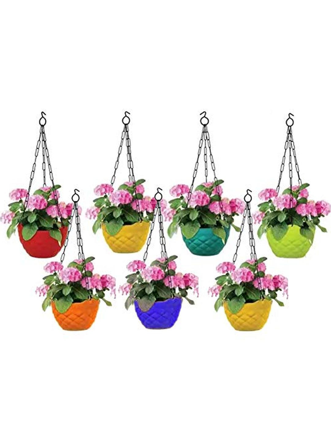 Go Hooked Pack of 7 Multicolor Diamond Hanging Planter for Plants