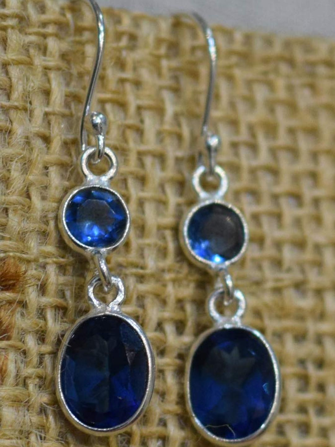 Silver Planets 92.5-925 Sterling Silver Blue Iolite Stone Dangle Drop Latest Ethnic Earring for Women