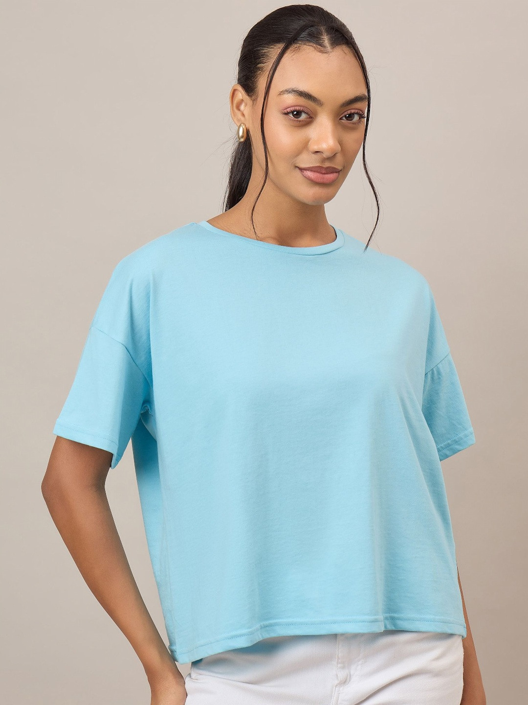 R.Code by The Roadster Life Co. Women Drop-Shoulder Sleeves T-shirt