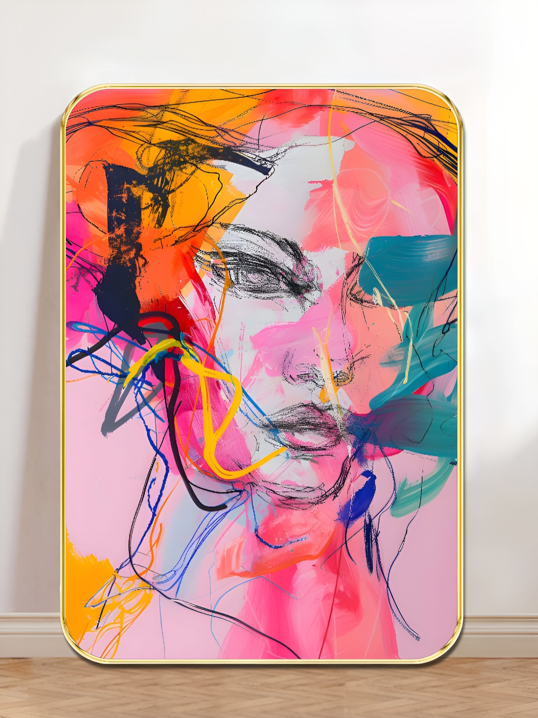 SAF Pink & Orange MDF Abstract Wall Art