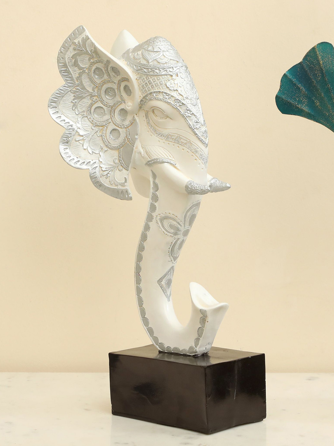vedas S-Ryan White & Silver-Toned Elephant Figurine Showpiece