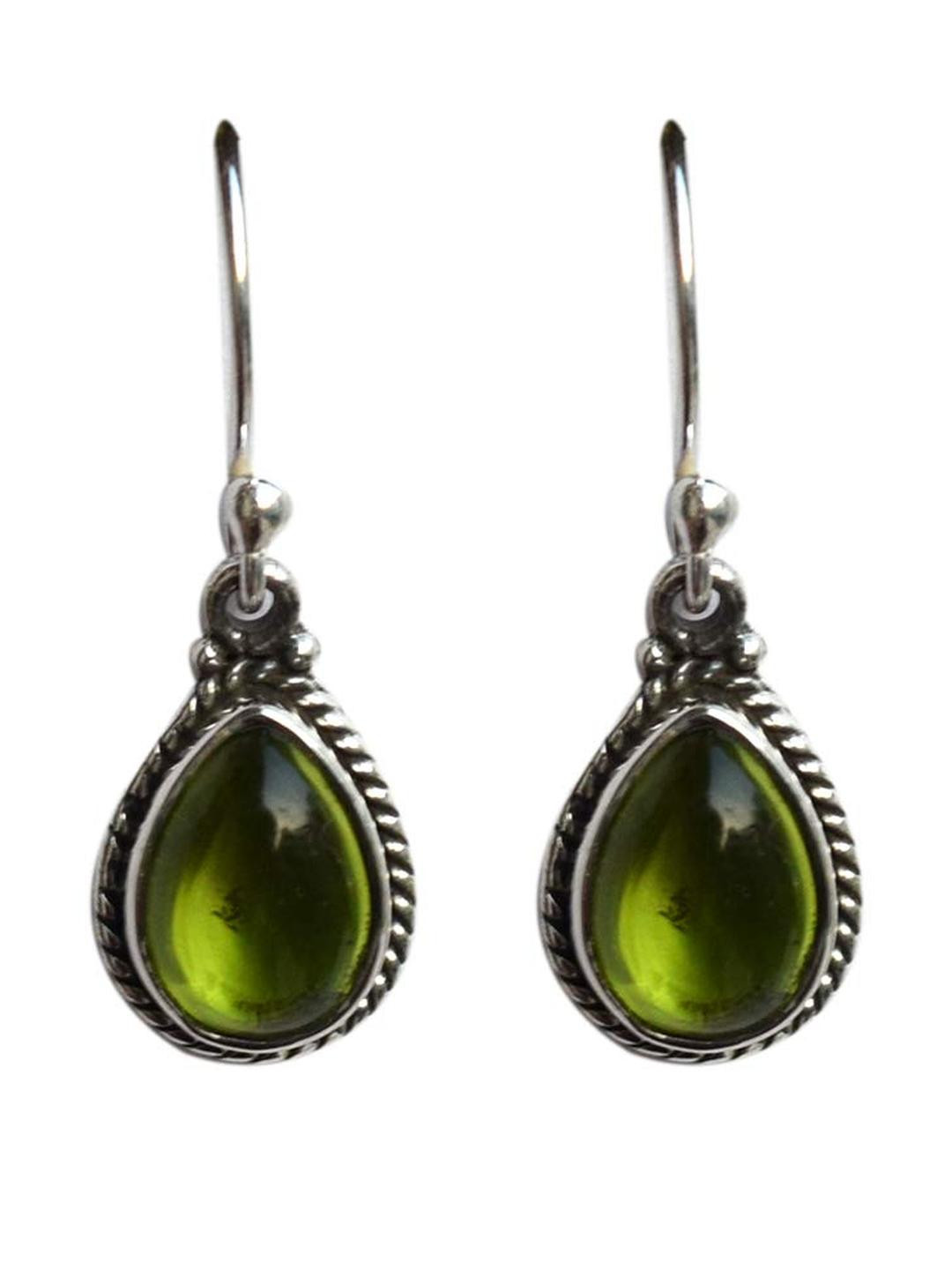 Silver Planets 92.5-925 Sterling Silver Peridot Cab Stone Dangle & Drop Earring for Women and Girls (Agate)
