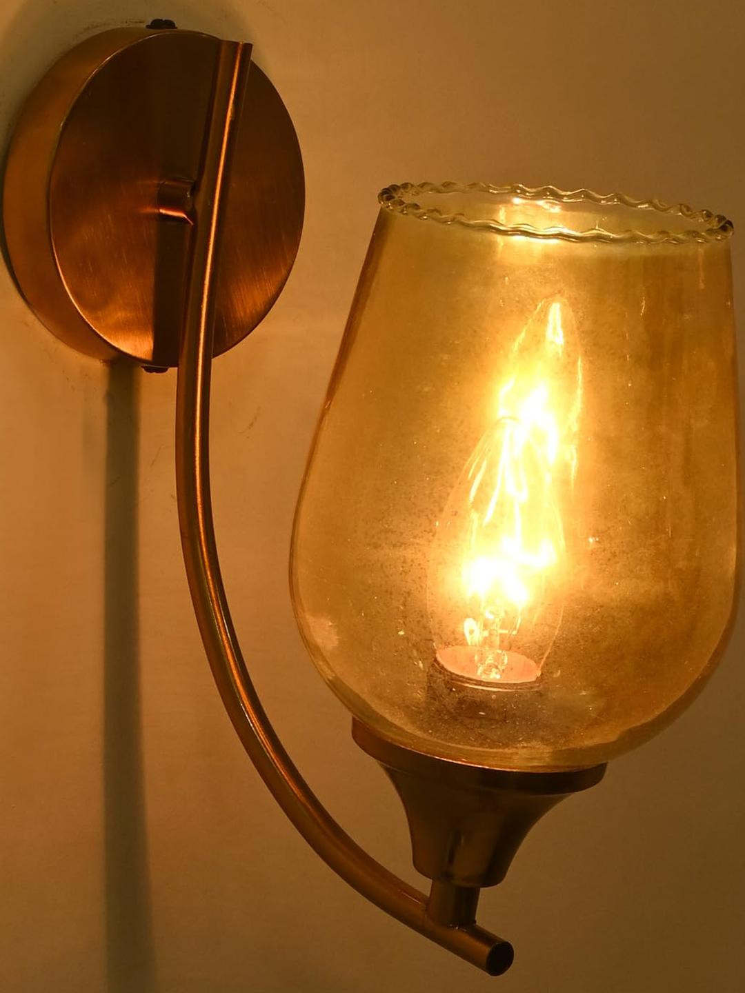 SOMIL  Cylinder Shaped Gold-Toned Printed Glass Wall Lamp