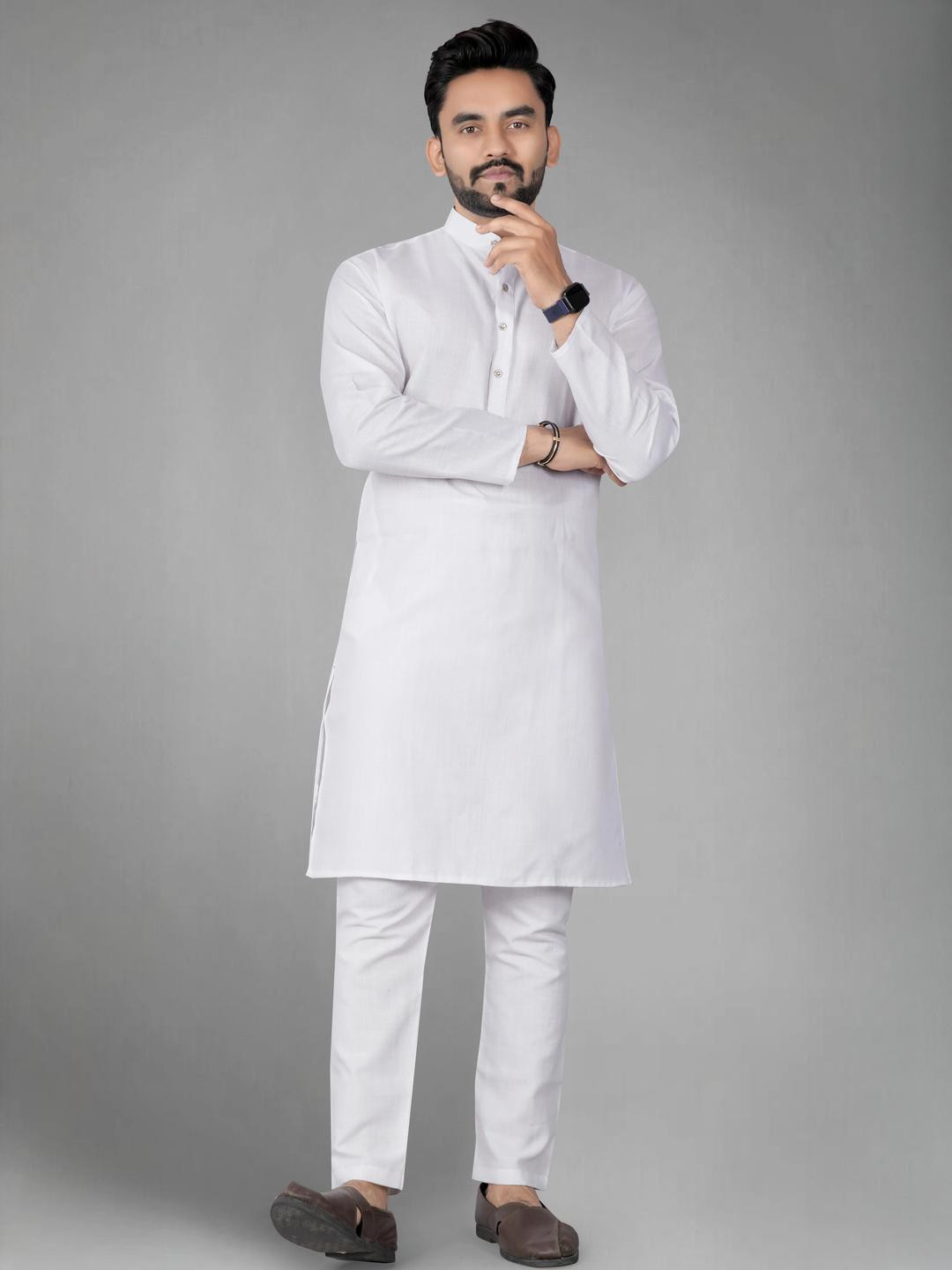 DVILLA Men Cotton Solid Straight Kurta