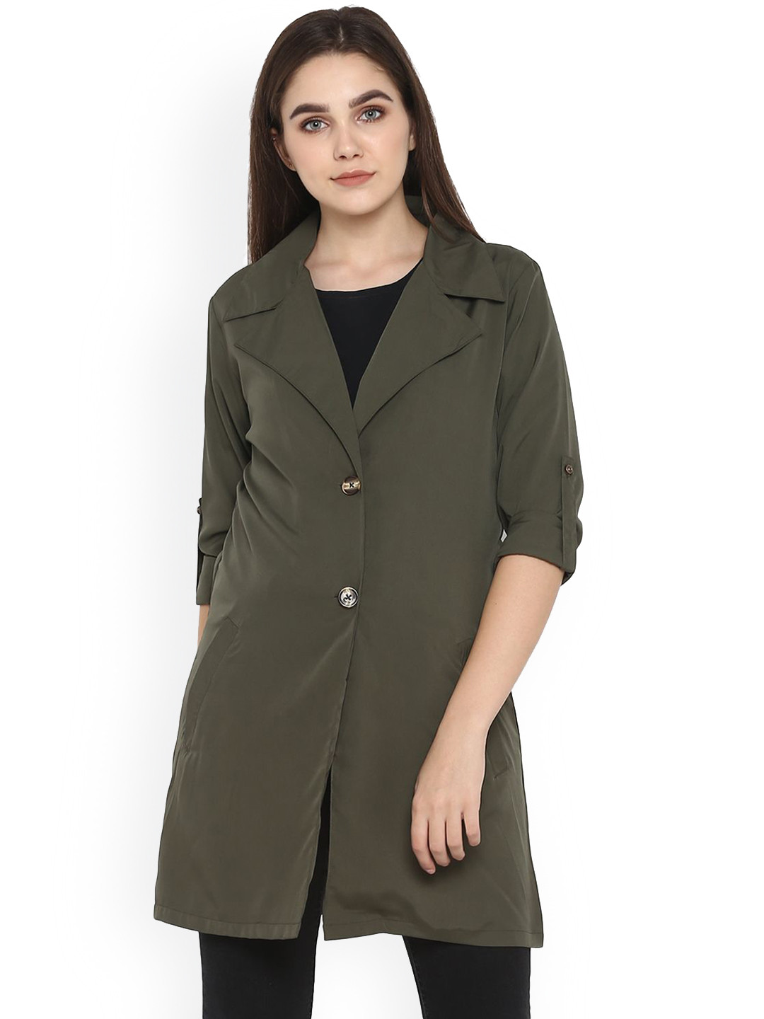 Color Cocktail Women Regular Fit Notched Lapel Collar Trench Coat