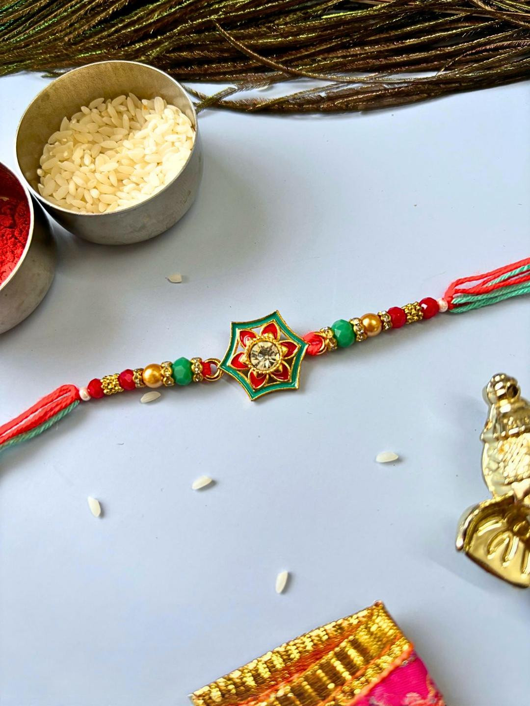 Meenakari Kundan Traditional Handmade Rakhi for Brother