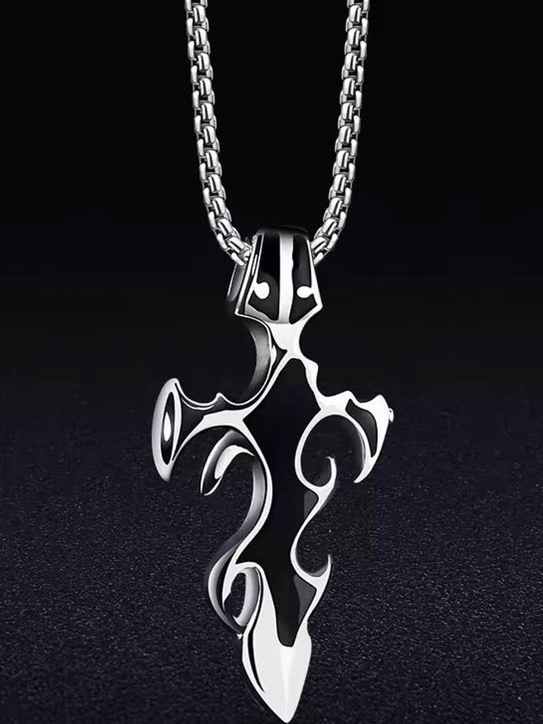 Roadster Stainless Steel Silver-Plated Tribal Sword Pendants With Chains