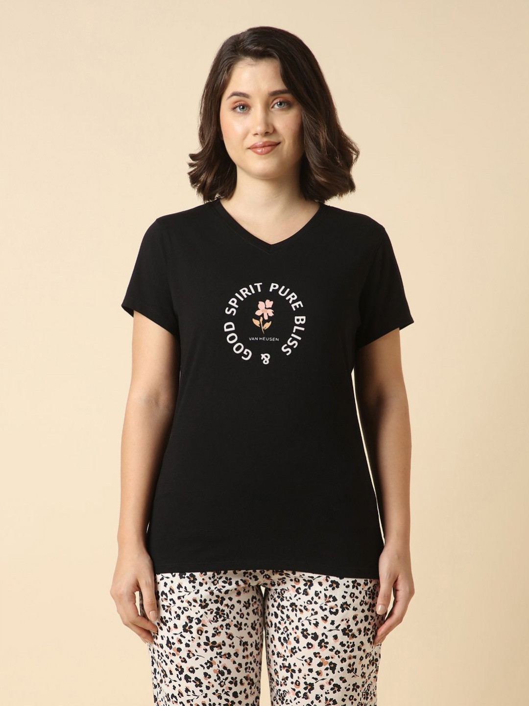Van Heusen Printed Cotton Short Sleeves Round Neck Relaxed Fit T-shirt