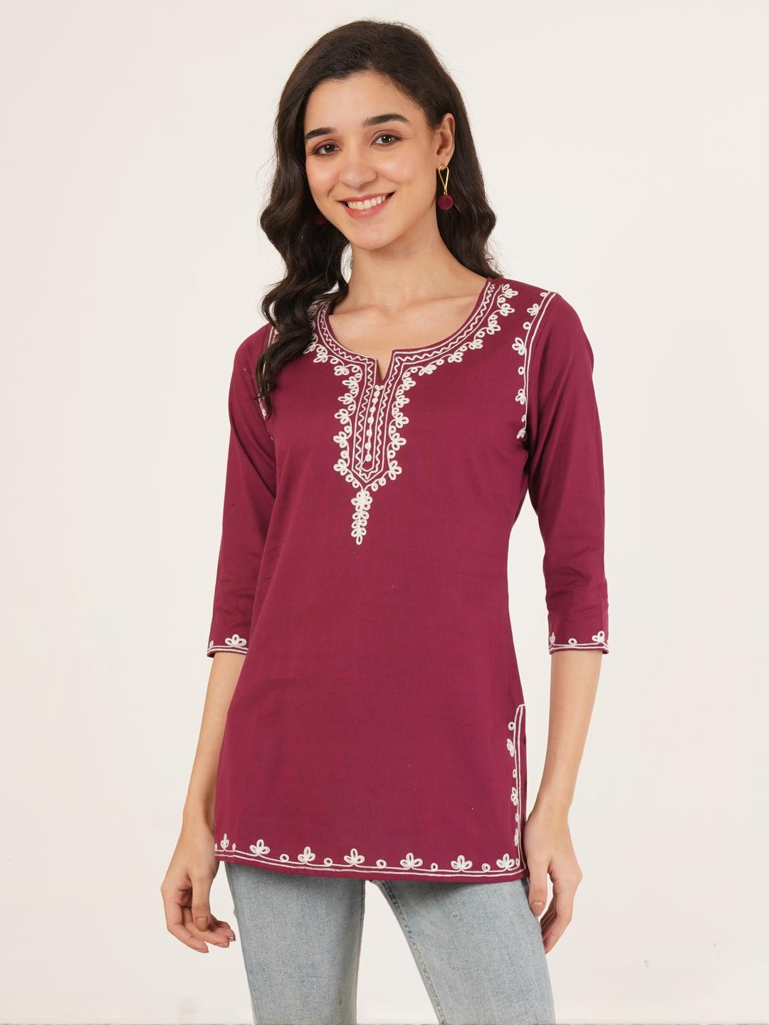 Pure Cotton Embroidered Kashmiri Short Kurta
