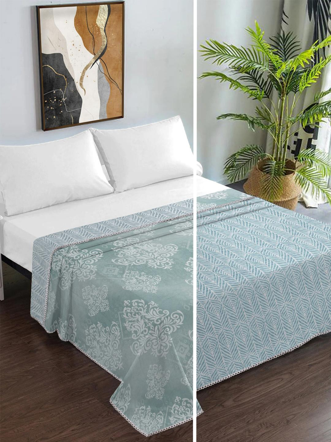 KLOTTHE Pack Of 2 Grey And White Floral AC Room 150 GSM Cotton Blend Double Bed Dohar