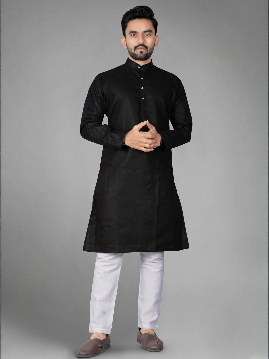 DVILLA Men Cotton Solid Straight Kurta