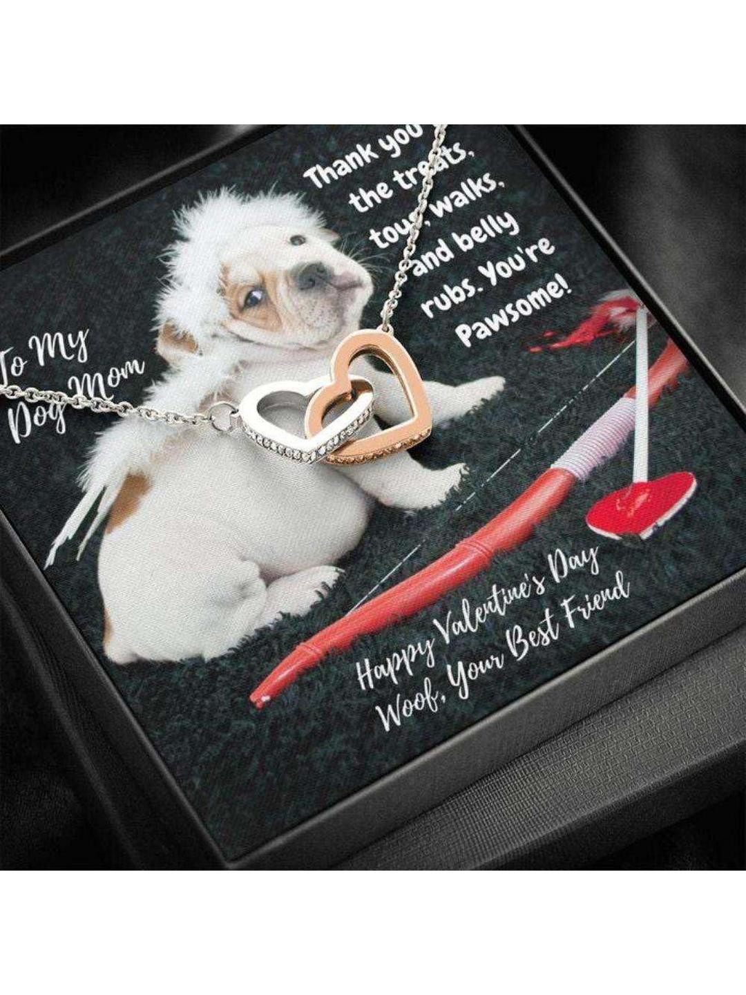 Sterling Silver Gift Dog Mom Necklace, Gift Necklace Message Card To My Bulldog Dog Mom Happy Valen