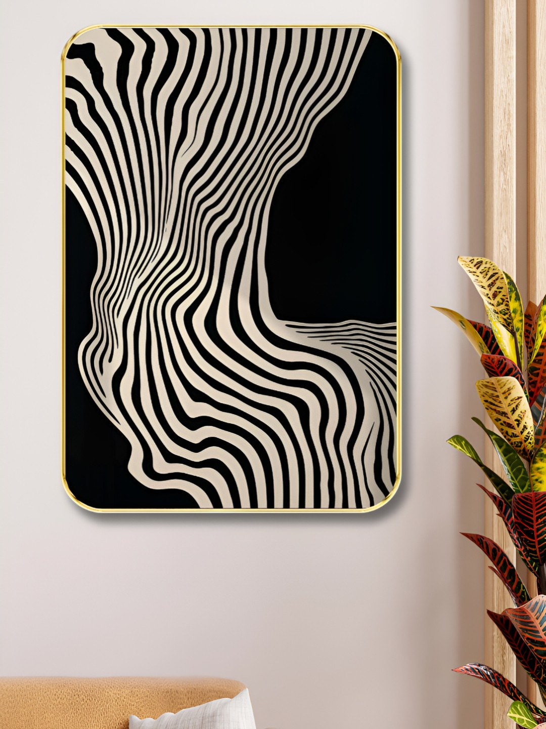 Livin'luxe Black & Beige Optical Illusion Printed Wall Art
