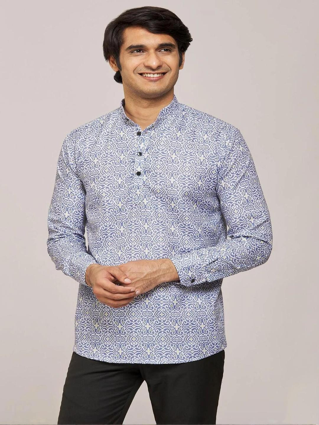 Eleni Trendz Men Cotton Printed Straight Kurta