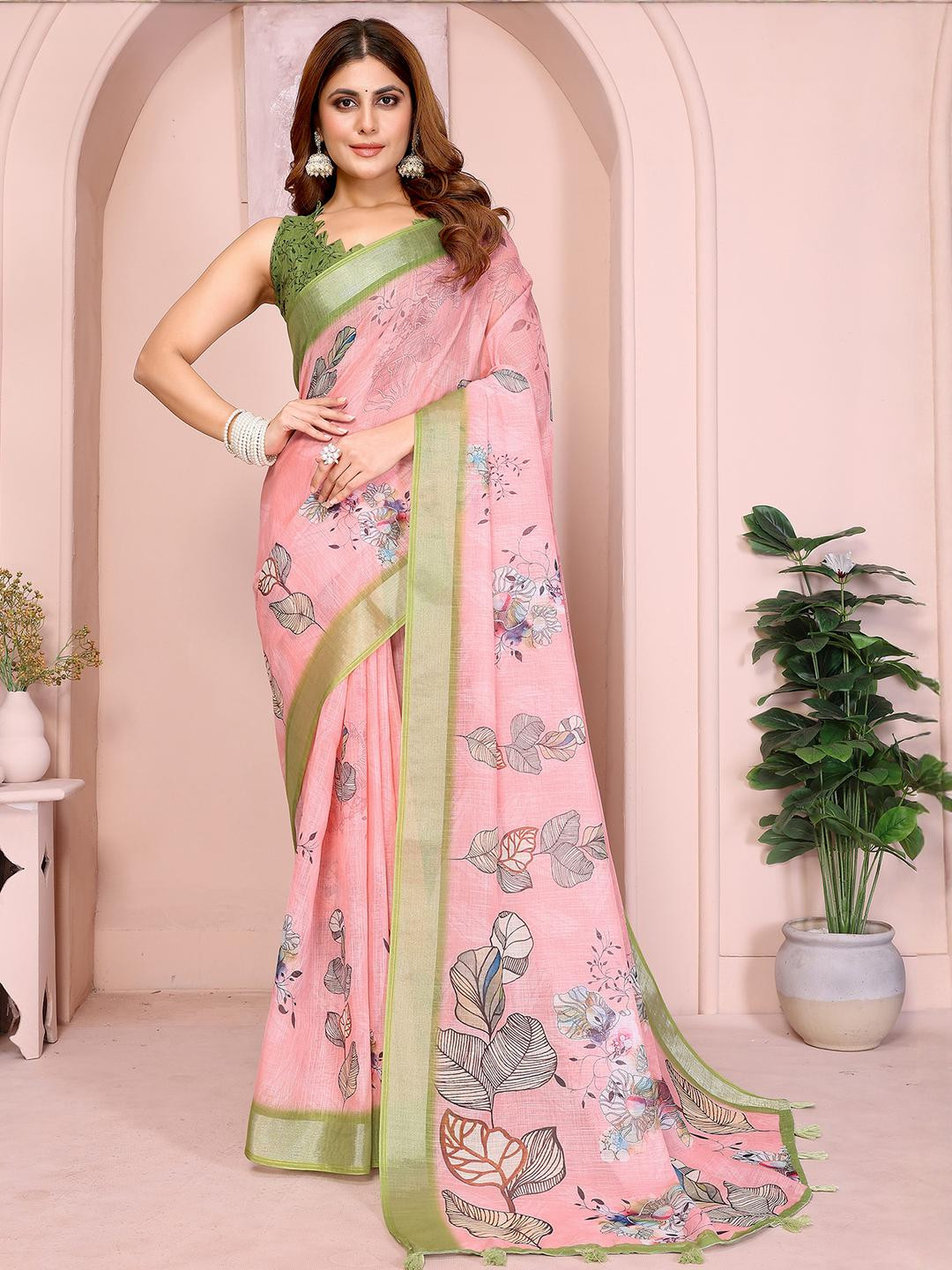 JYA Cotton Linen Celebrity Ethnic Saree For Women