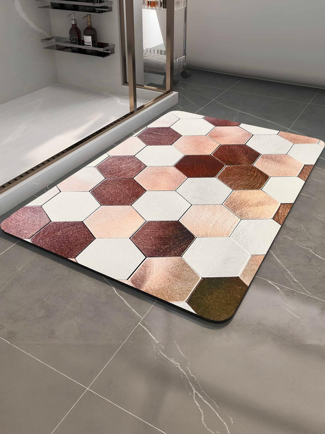 IVAZA Rose Gold & White Geometric Patterned 450 GSM Bathmat