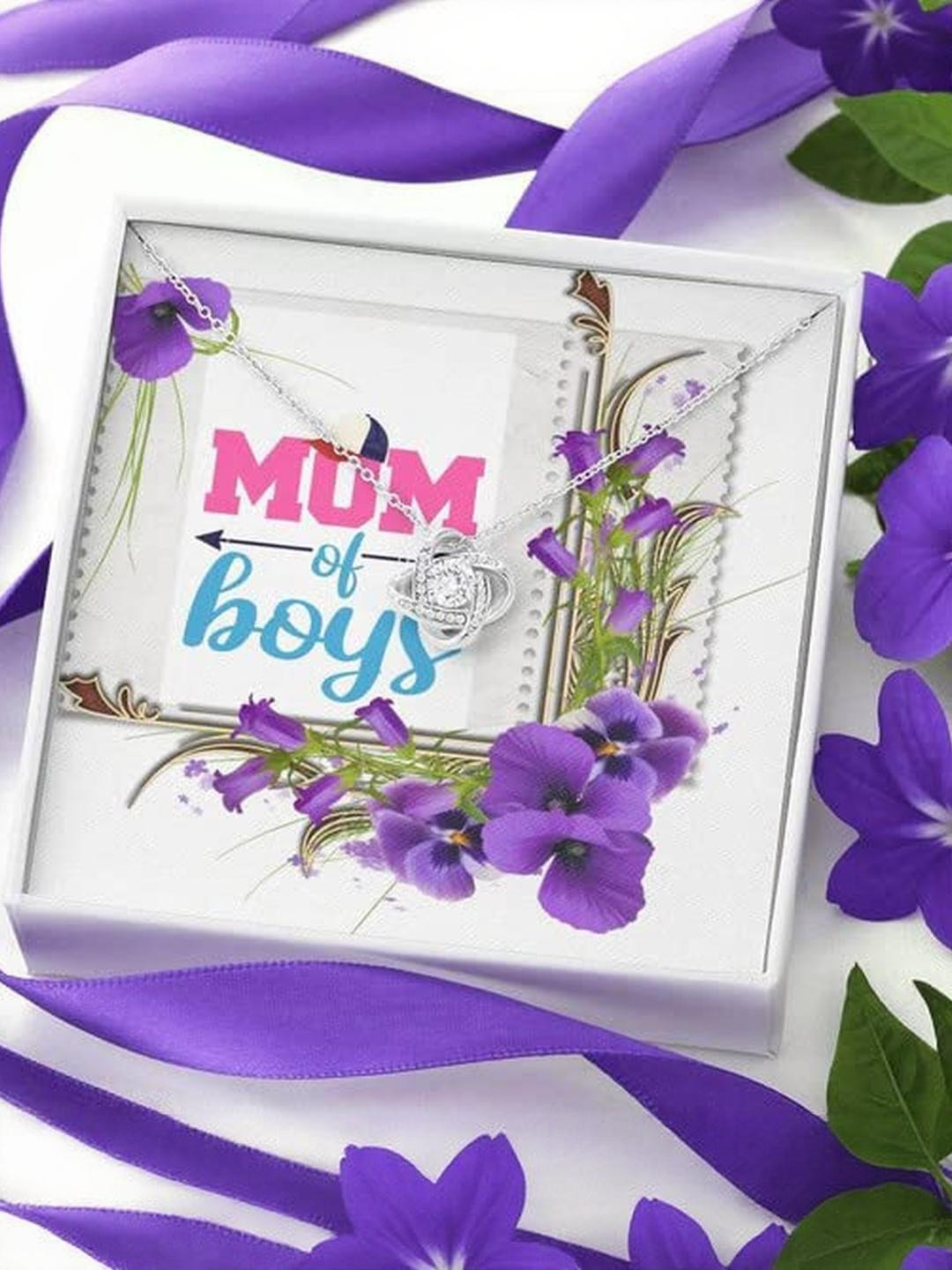 Sterling Silver Gift MOM NECKLACE, MOM OF BOYS ORCHID FLOWERS LOVE KNOT NECKLACE GIFT FOR MOM