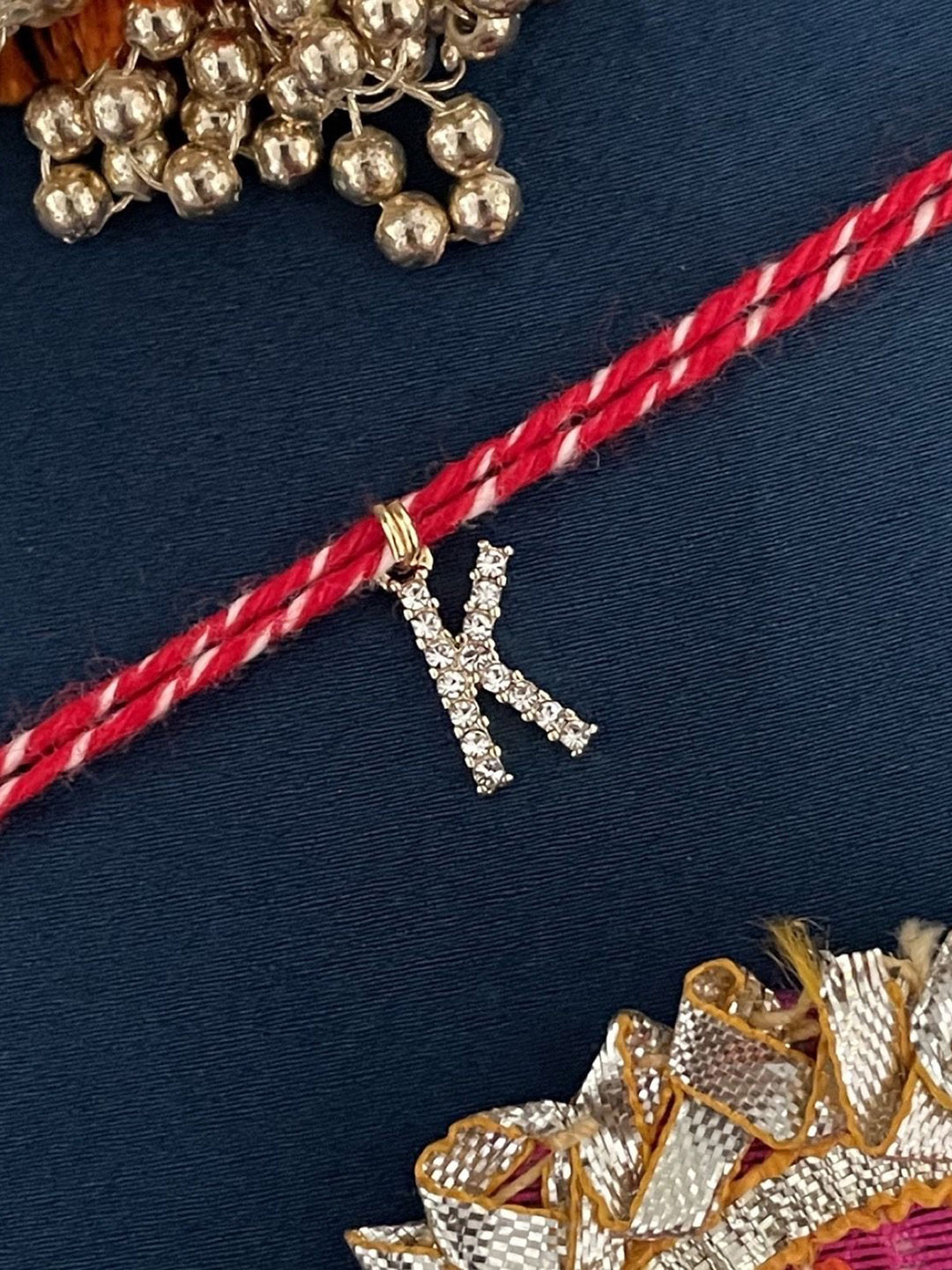 Digital Dress Room K Letter Initial AD Studded Thread Rakhi