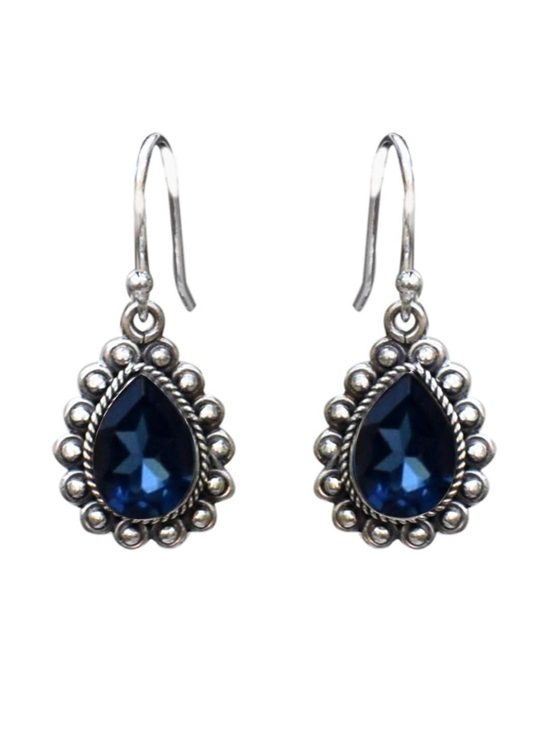 Silver Planets Women Blue Earrings