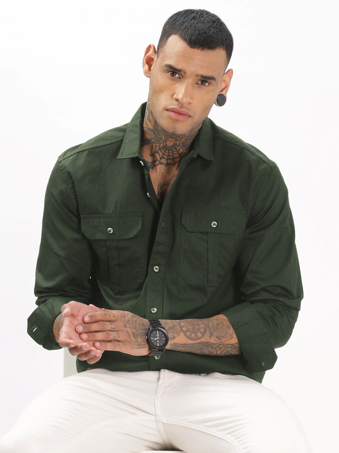 7TH LEGION Smart Spread Collar Double Pocket Casual Shirt