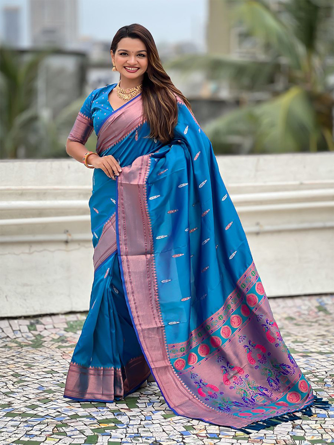 ELITE WEAVES Gauri-Rama Ethnic Motifs Woven Design Zari Paithani Saree