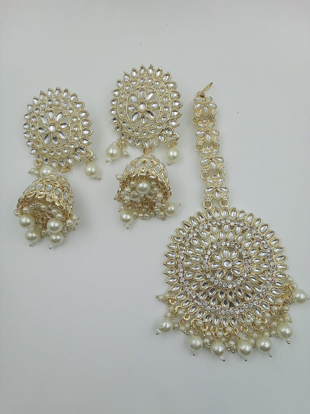 JMBW INTERNATIONAL Sterling Silver Gold Plated Kundan Studded & Beaded Jewellery Set