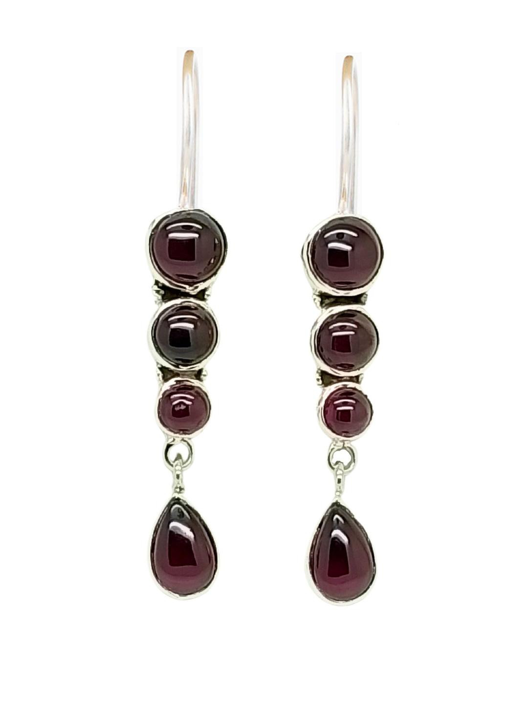 Silver Planets 925-92.5 Sterling Silver Black Onyx,Peridot,Turquoise,Rose Quartz Stone Latest Dangle Drop Earrings For Women & Girls (Garnet Round)