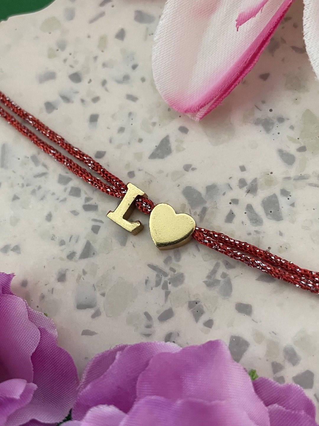 Digital Dress Room Gold Plated L Alphabet Heart Charm Thread Rakhi