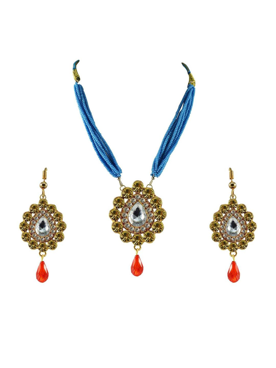 Vidhya Kangan Women Blue Gold-Plated Artificial Stones and Beads Ethnic Jewellery Set