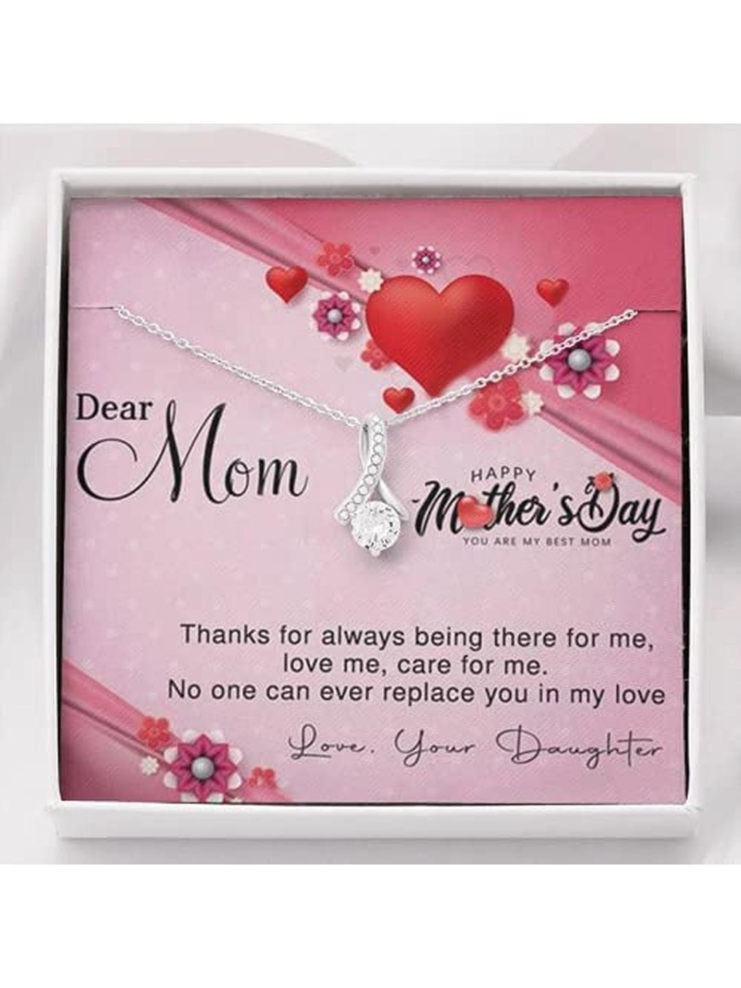 Sterling Silver Dear Mom - Love Your Daughter | Necklace to Gift Women & Girls | With Certificate o