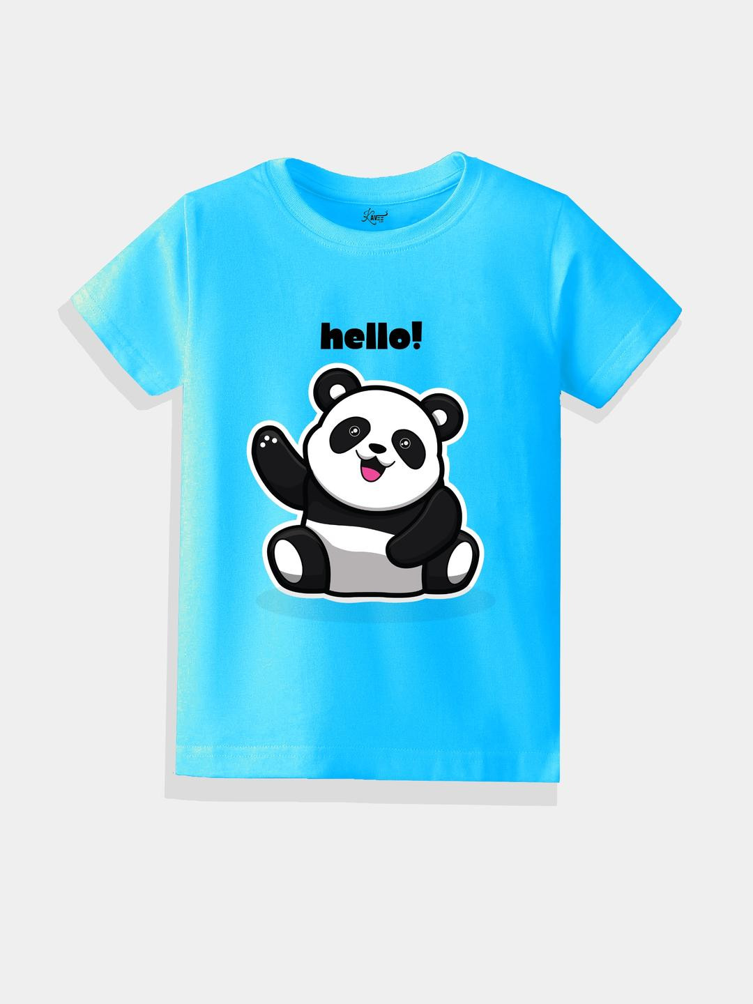 KAVEE Pure Cotton Half Sleeves Cute Panda Printed Bio Washed Tee - Sky Blue