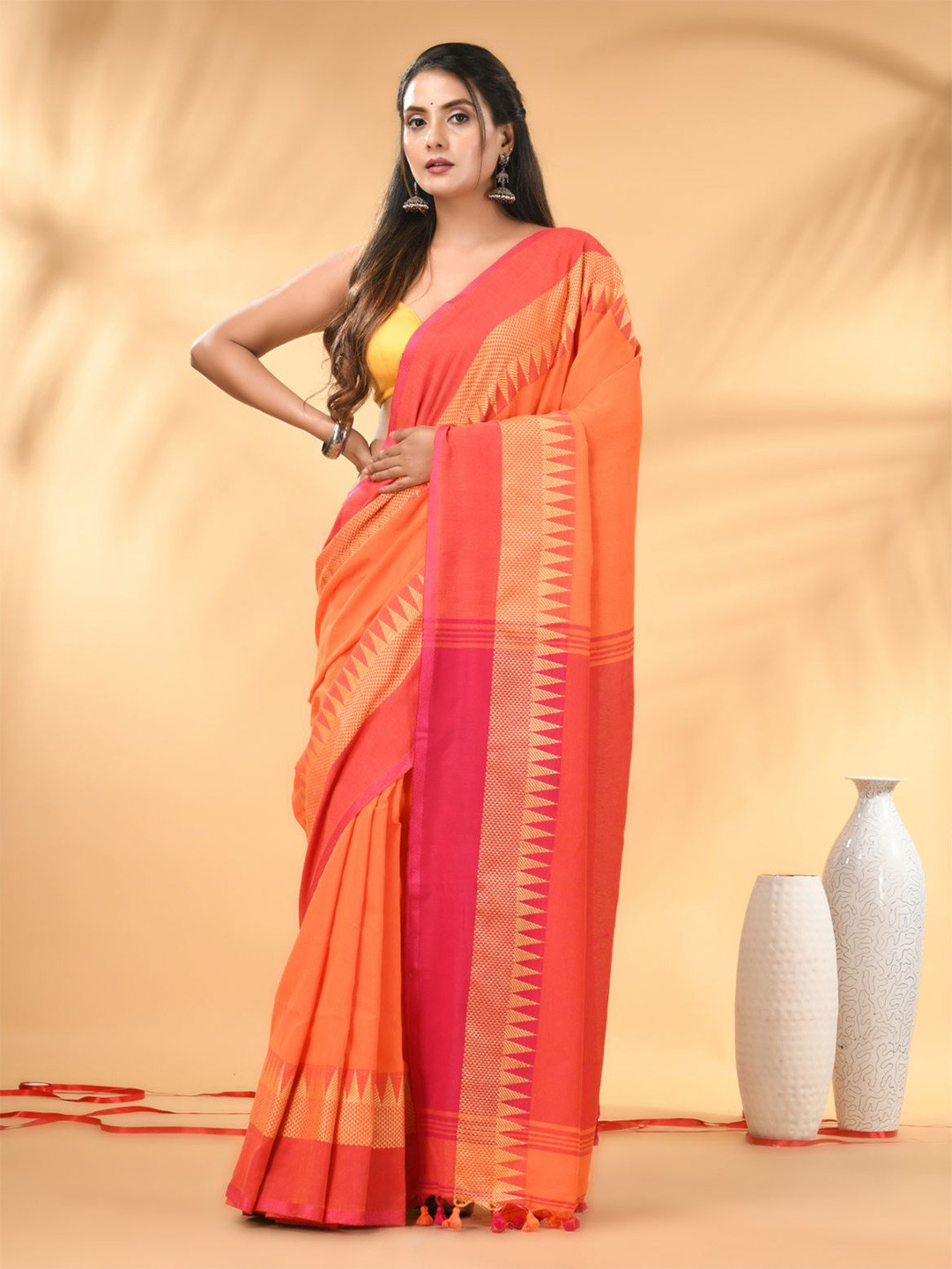 Charukriti  Pure Cotton Zari Border Saree With Blouse Piece