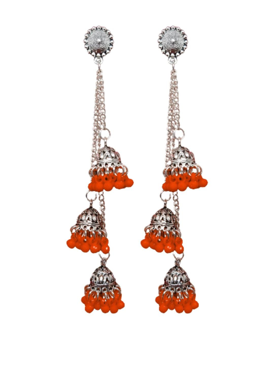Weariton Women Orange and Silver-toned Drop Earrings