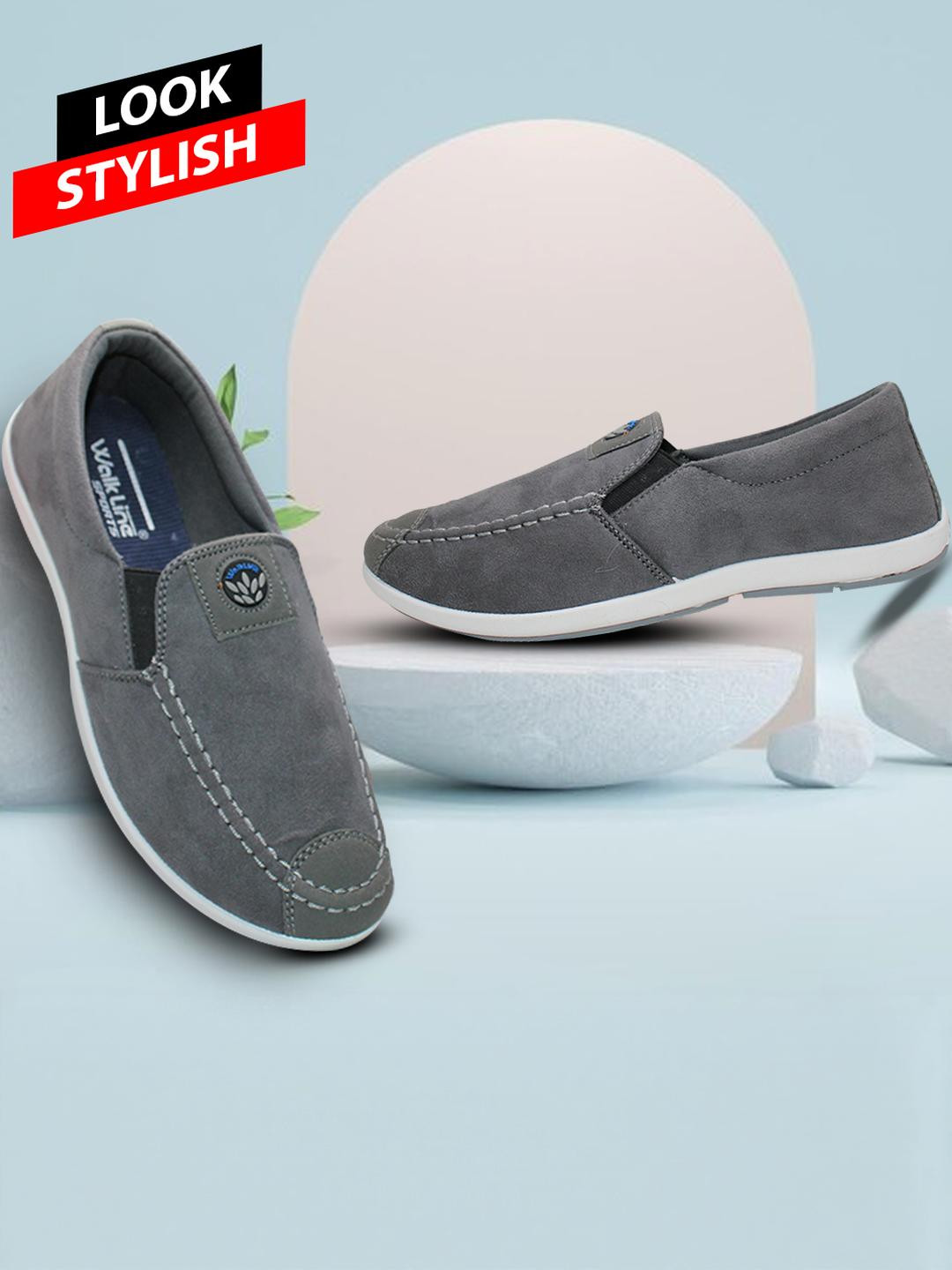 WALKLINE Men Grey Leather Loafers