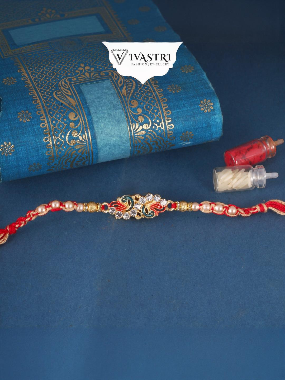 Vivastri Mayur Peacock Gold and Rhodium Plated Alloy Rakhi for Lovely Brother [VIVA1192RKG]