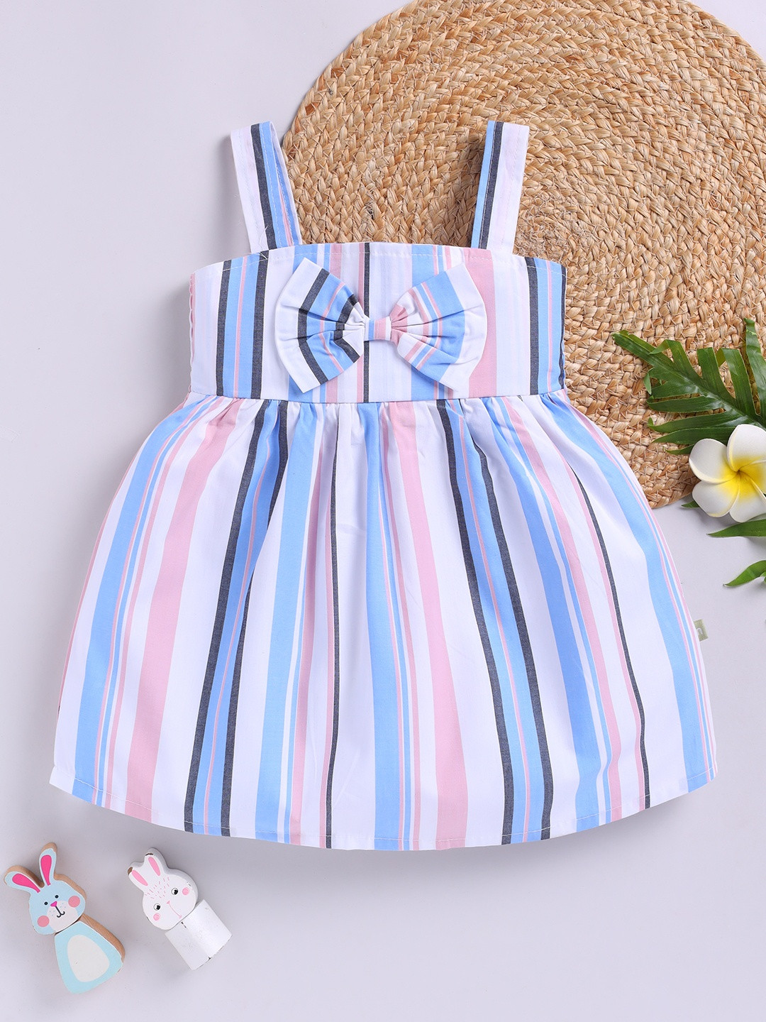 Moms Love Infant Girls Cotton Striped Fit & Flare Dress