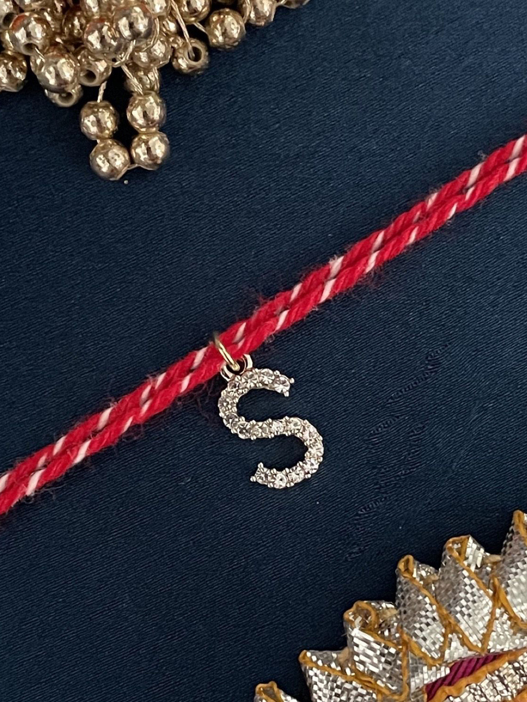 Digital Dress Room Gold Plated S Alphabet AD Studded Initial Thread Rakhi