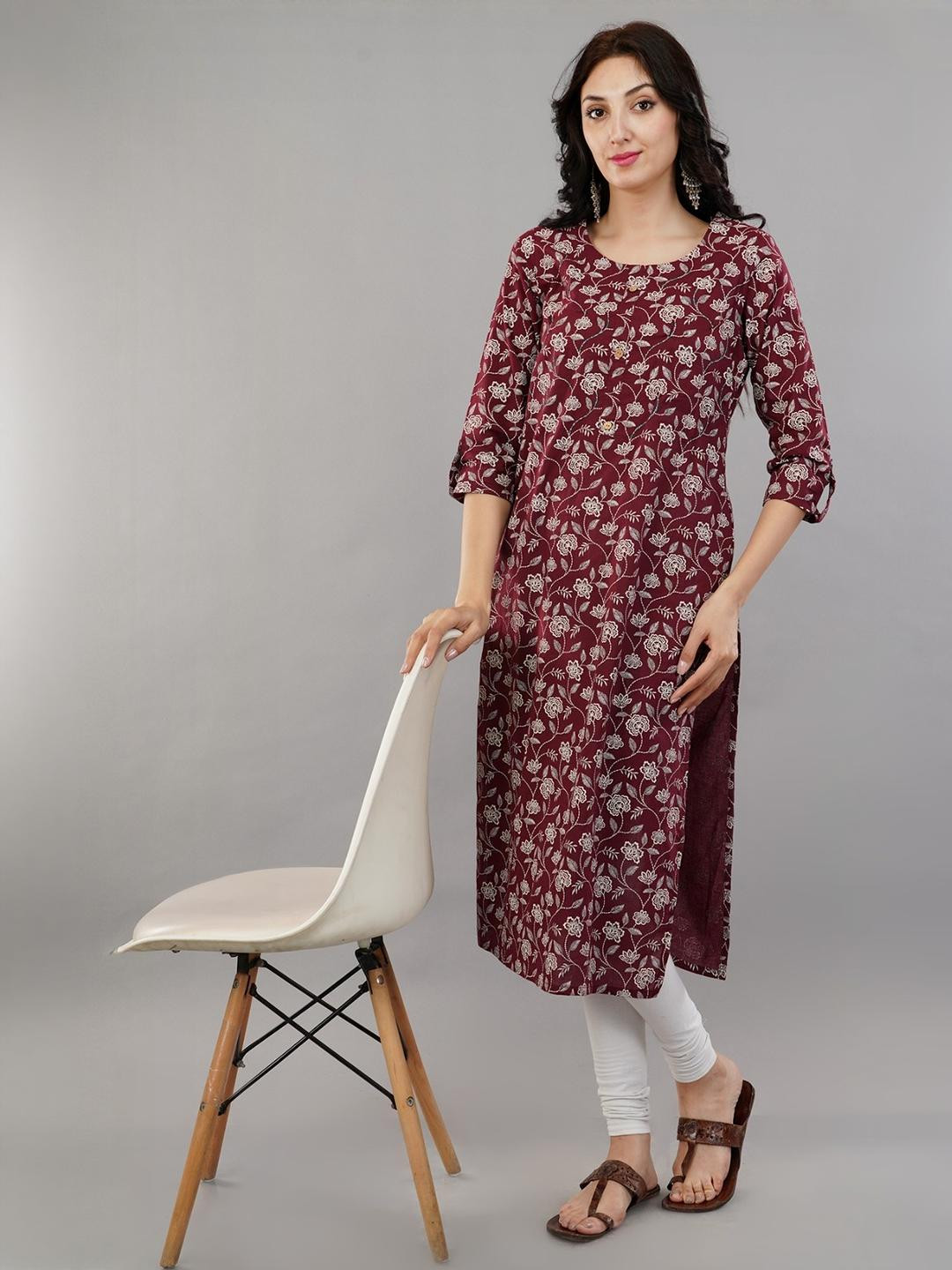 Blissfab Women Burgundy Kurtas