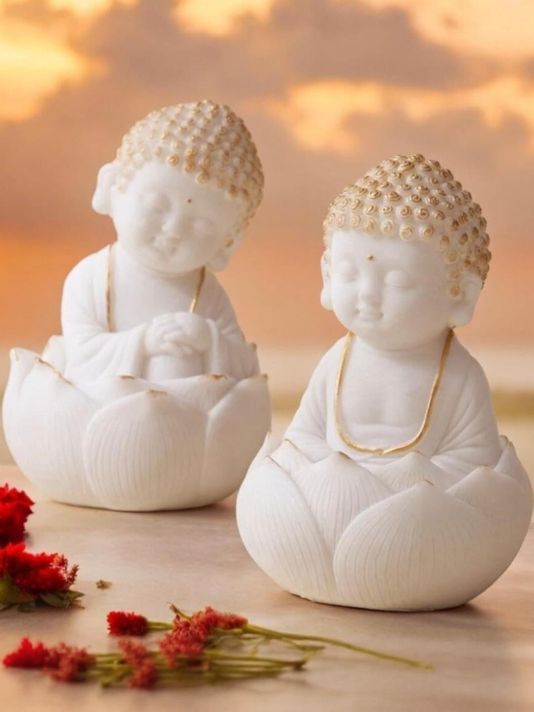SSS SCULPTURE White Buddha Idol Showpiece Set of 2