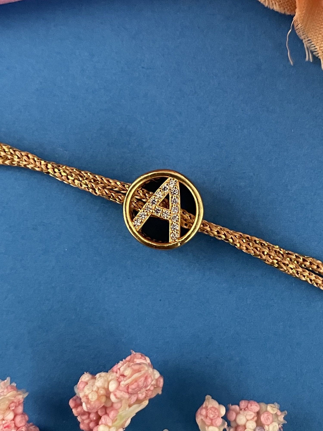 Digital Dress Room Gold Plated A Alphabet AD Studded Initial Thread Rakhi