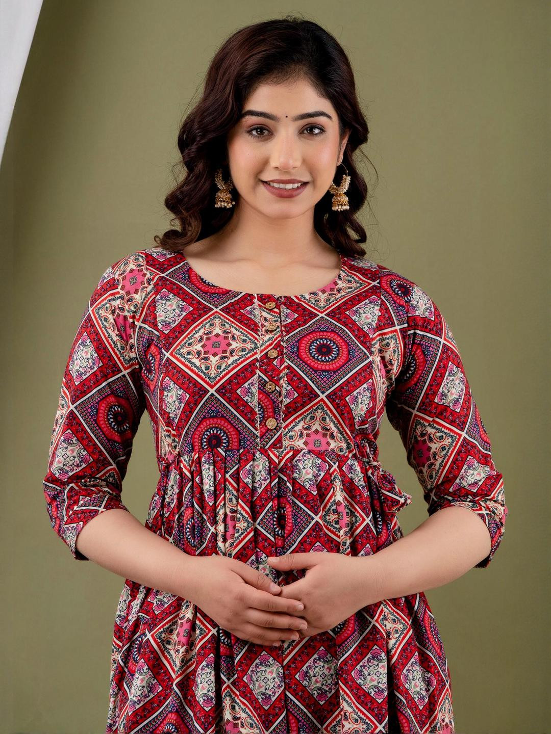 FASHION CLOUD Women Burgundy Kurtis