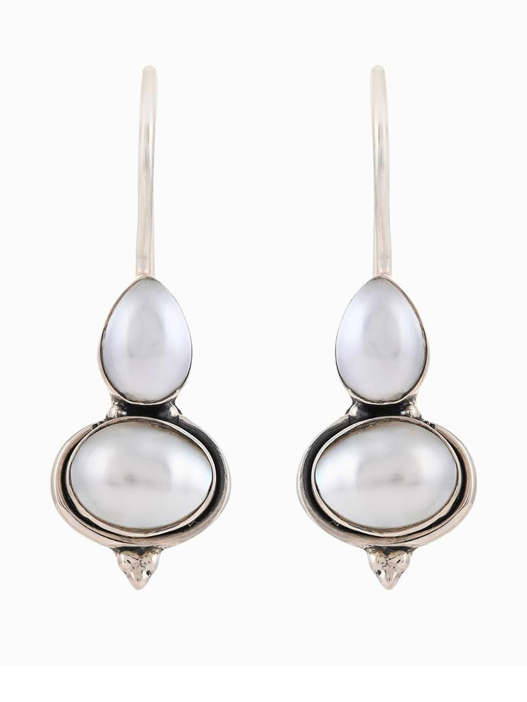 Silver Planets 92.5-925 Sterling Silver Pearl Stone Drop Dangle Earring For Girls & Women (23)