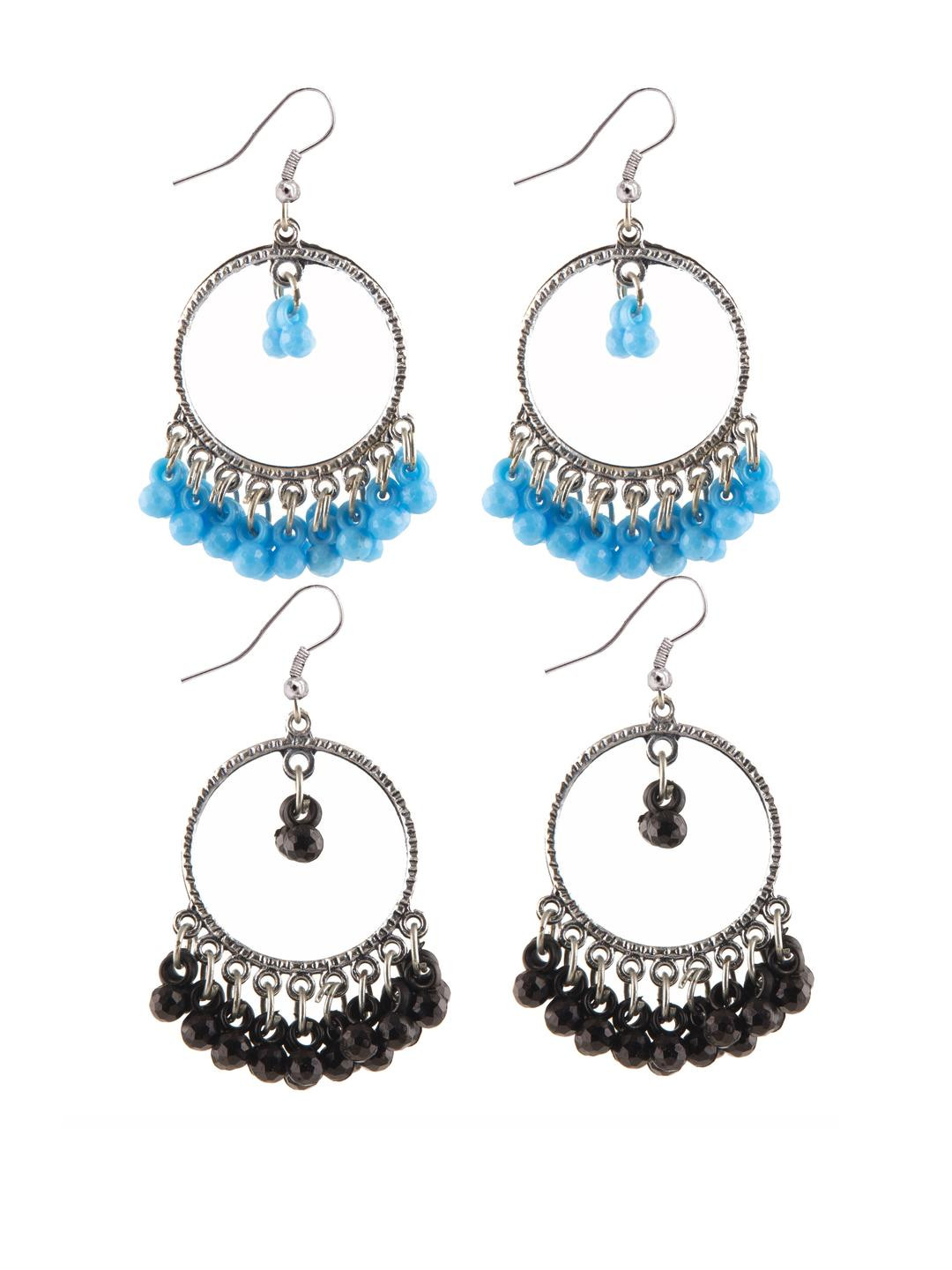 Combo Silver Oxidize Sky Blue & Black Earrings for Girls