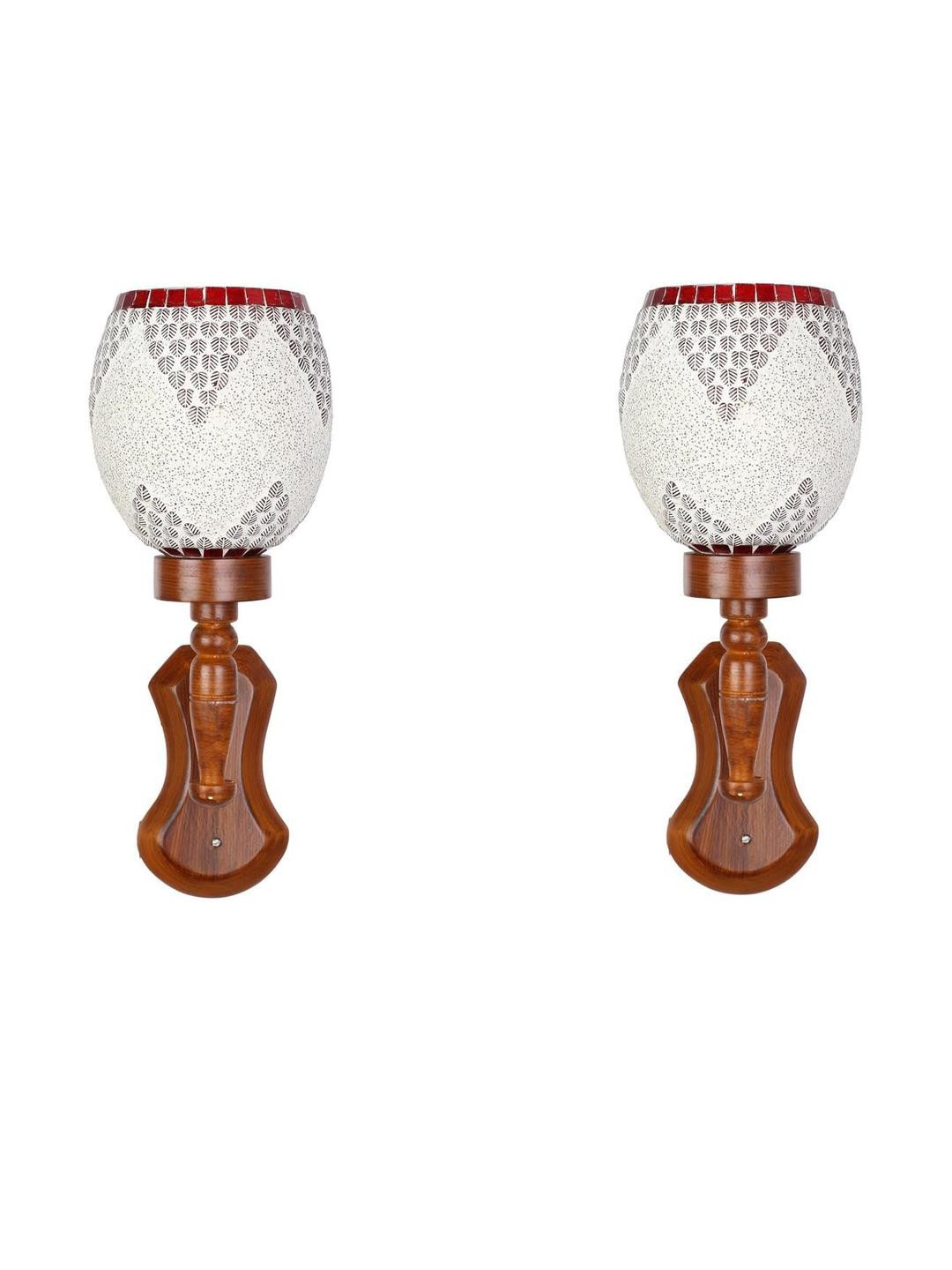 SOMIL Pack Of 2 Cylinder Shaped White And Red Printed Glass Wall Lamps