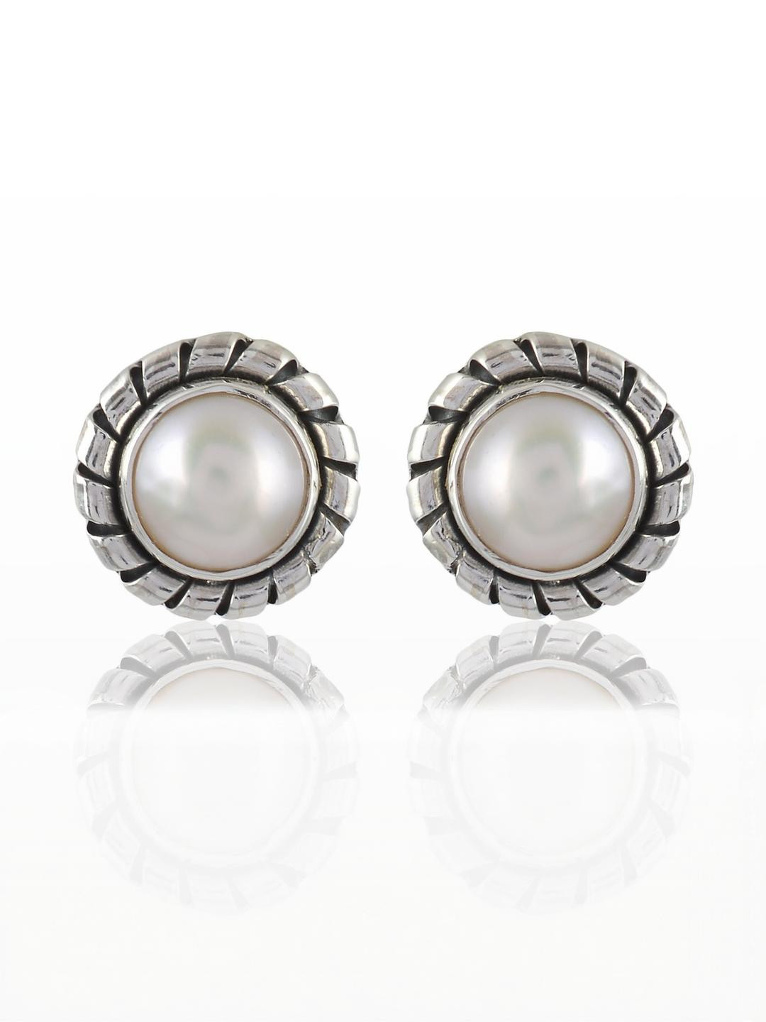 Silver Planets Women White & Silver-Plated Earrings