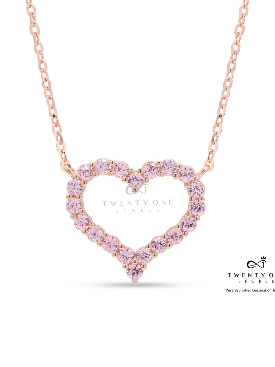 925 Silver Rose Gold Finish with Pink  Pendant